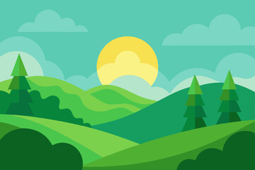 Green Morning landscape vector illustration