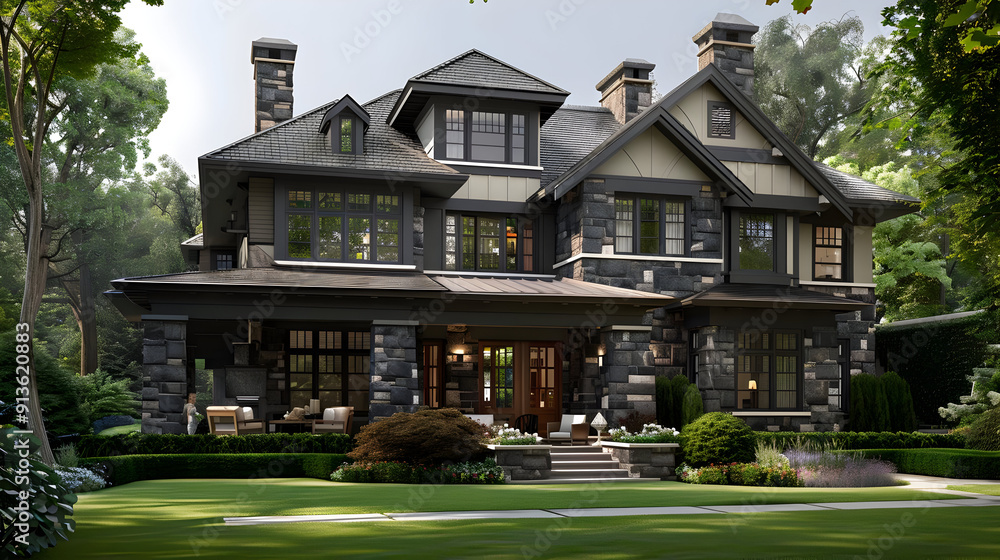 Poster Stone Mansion Exterior 3D Render