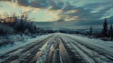 Fototapeta premium Snowy Road in a Mountainous Landscape