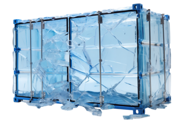 A Creative Container Filled With Shattered Ice Cast in Beautiful Blue Light During Daytime on Transparent PNG Background.