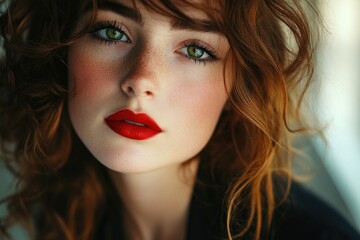 Fototapeta premium Woman with Red Lipstick Close Up