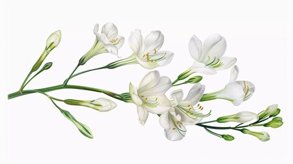Obraz premium Freesia white flowers set twigs with beautiful blooming buds