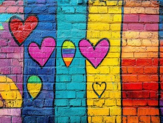 Naklejka premium Handdrawn pride symbols on a colorful graffiti wall, LGBT, Street art and inclusivity