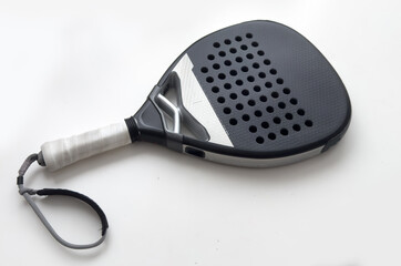 professional paddle tennis racket on white background. Horizontal sport theme poster, greeting...
