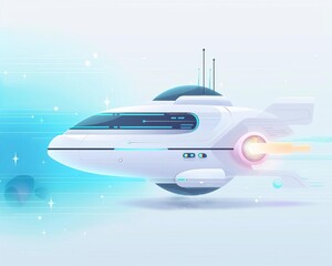 Fototapeta premium futuristic water transport system, sustainable logistics solution, vector art, blue and white, isolated on white background