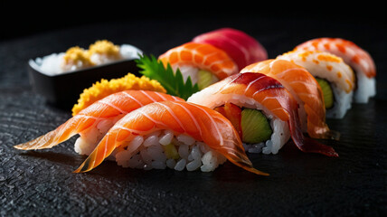 World Food Day Sushi Delight: A diverse sushi assortment, including both traditional and modern creations, served to celebrate the global appreciation of food.