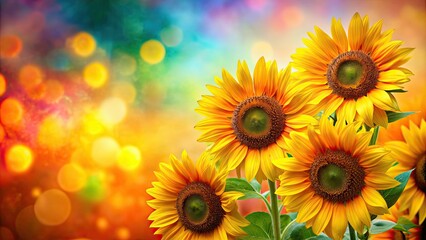 Obraz premium Vivid sunflowers against a colorful, abstract background, sunflower, vibrant, nature, beauty, summer, floral, yellow, texture