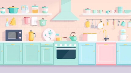Highquality kitchen appliances, modern factory, flat design illustration
