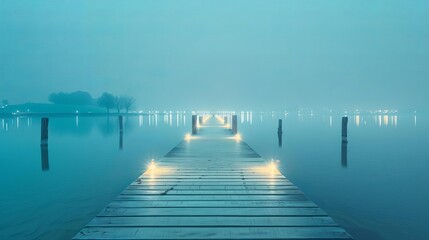 Night harbor with grain overlay, minimalist clean backdrop, serene dock