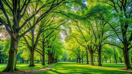 Obraz premium A tranquil scene of tall green trees in the park with vibrant foliage, nature, park, outdoor, landscape, environment