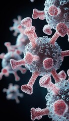 Microscopic view of a virus, showcasing its structure and intricate details, representing scientific research and health awareness.