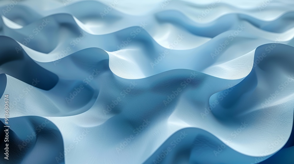 Poster flowing blue waves undulate gently under soft light in a still environment