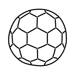 Black and white soccer ball icon in outline style. Suitable for use in sports, football related designs, and educational materials.