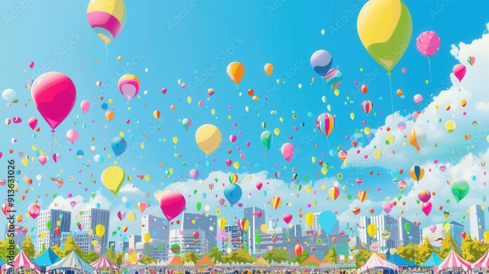 Aufkleber bright balloons float above a festive gathering, creating a joyful atmosphere filled with laughter a