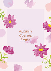 Fototapeta premium 水彩で描いたコスモスの花 手描きの柔らかな フレーム素材 秋の花