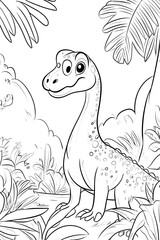 Cute Allosaurus Dinosaur in Simple Black and White Coloring Book Page for Kids