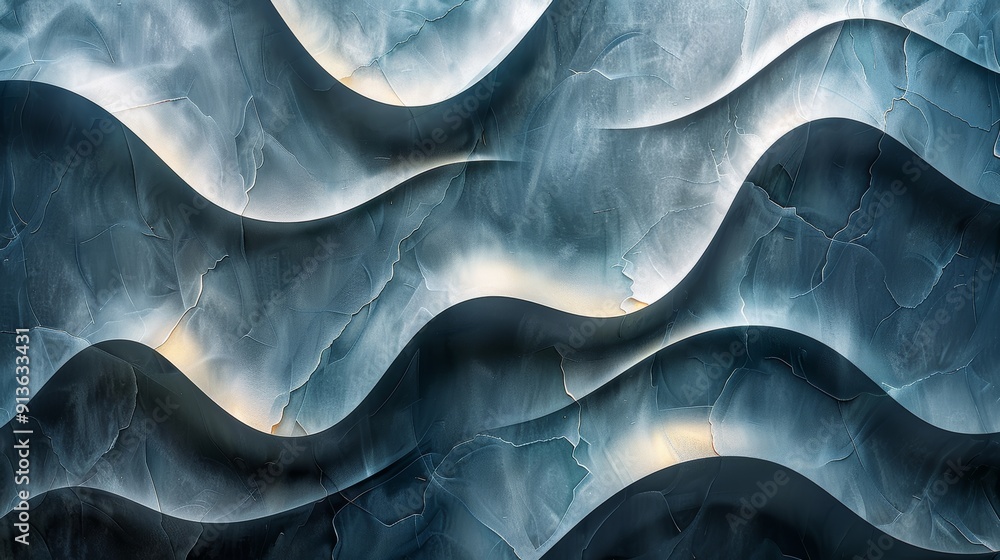 Poster abstract wave patterns in cool tones illuminated by soft light