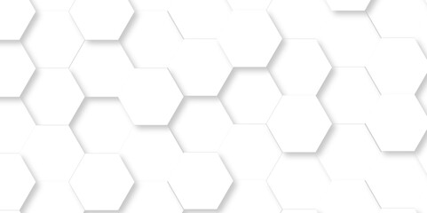 Naklejka premium Vector abstract hexagonal futuristic geometric backdrop White 3d embossed creative hexagon, honeycomb white hexagon concept design abstract technology background, or wallpaper.