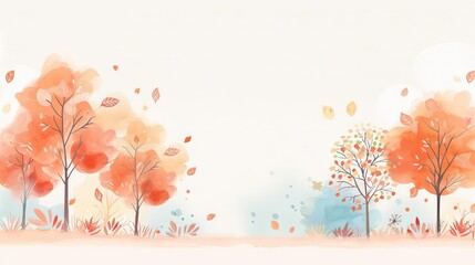Autumn trees, modern clean background, watercolor style
