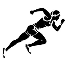 Woman Runner Minimalist Art Drawing. Woman Player Black Silhouette On White Vector Illustration. Running Sport Concept Modern Minimalist Drawing. Sport Logo Design