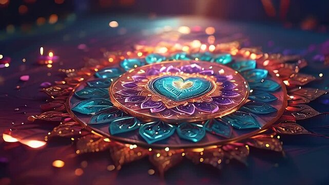 The heart chakra mandala rotating in a decorated circle, spiritual healing and energy center concept.