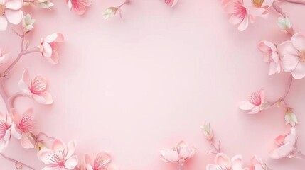 Fototapeta premium Flower garland forming an empty frame, simple modern clean background, flat design illustration