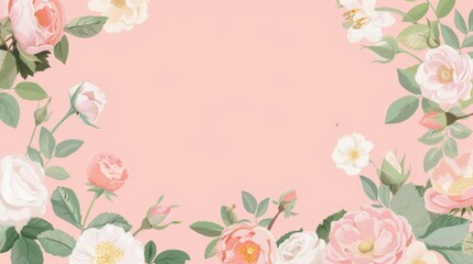 Frame of roses, empty center, simple modern clean background, flat design illustration