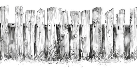 Black and white sketch of wooden fence.