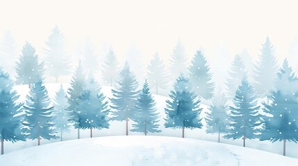 Snowcovered trees, modern clean backdrop, watercolor style