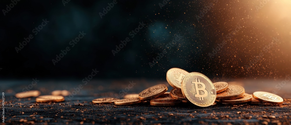 Poster illuminating the future: vibrant scene of digital currencies and blockchain innovations with copy sp