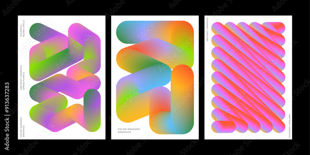 Poster gradient artwork vector poster template set gradient graphic design circle moving zigzag bold line a