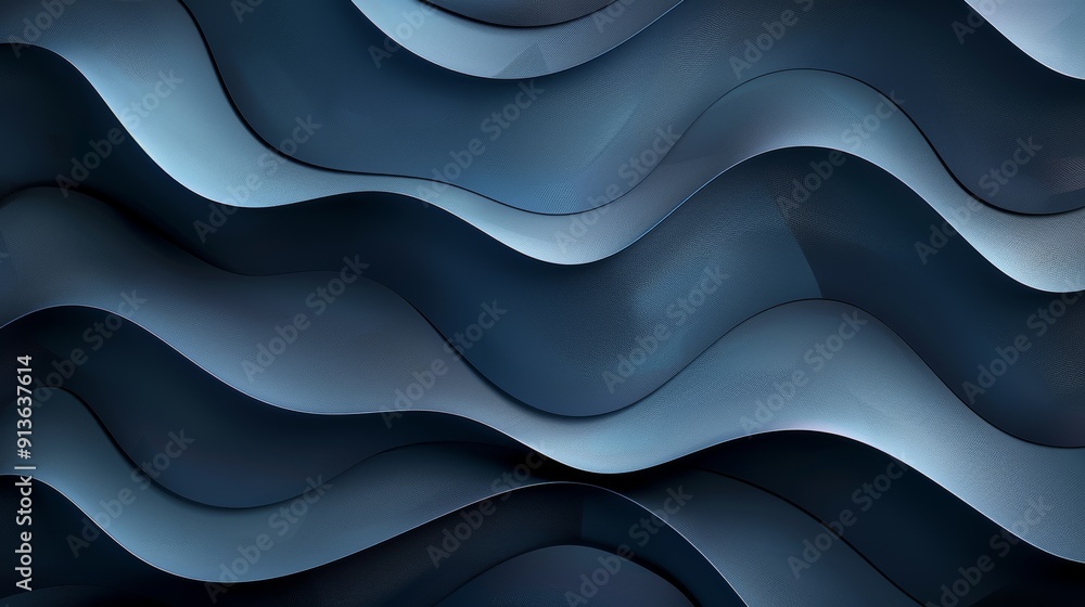 Poster elegant blue wave patterns creating a hypnotic flow on a dark background