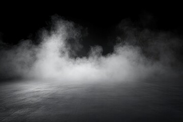Fototapeta premium Abstract image of dark room concrete floor. Black room or stage background for product placement.Panoramic view of the abstract fog. White cloudiness, with generative ai