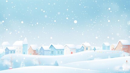 Snowy rooftops, simple clean backdrop, watercolor style