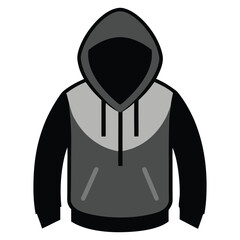 Silhouette of hoodie, Vector Hoodie Black and White Sleeves Streetwear Fashion Silhouette,