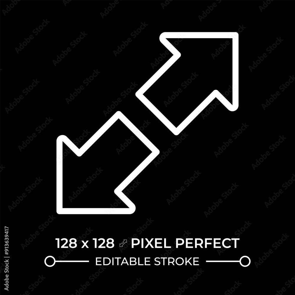 Poster zoom in white linear icon for dark theme. full screen mode. enlarge and expand. user interface arrow