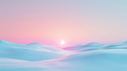 Winter sunset over snowy field, simple modern clean background