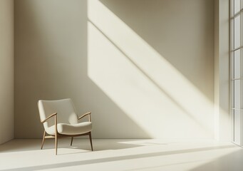 Fototapeta premium Modern minimalist living room interior with an armchair casting shadows