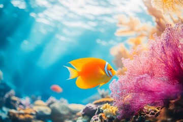 Obraz premium A fascinating underwater world, filled with colorful corals and exotic tropical fish. This beautiful view creates a stunning natural harmony, offering beauty and tranquility