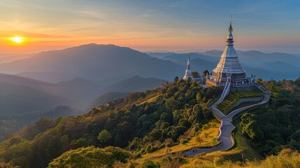 Mountaintop Pagoda at Sunset