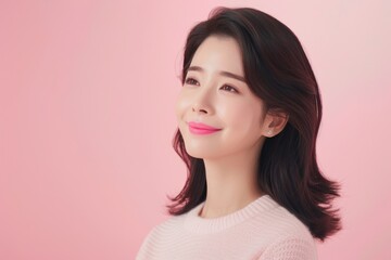 Fototapeta premium Her engaging and grounded personality radiates joy and bright outlook. Joyful youthfulness radiates from her natural beauty vibrant city. Joy of youth and beauty of spontaneous moments.