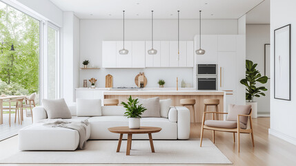 Modern living room interior in a bright white house