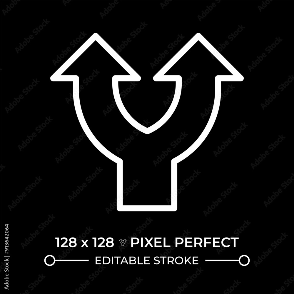 Poster split arrow white linear icon for dark theme. arrow branching upwards. representing decision-making.