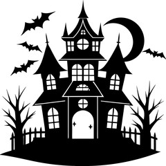 Spooky Haunted Halloween House Vector Silhouette for Chilling Designs