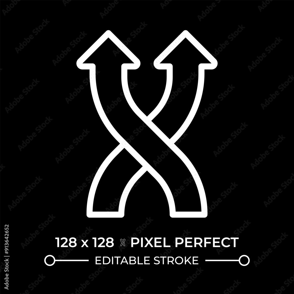 Poster shuffle white linear icon for dark theme. crisscross arrows. multimedia player control. representing