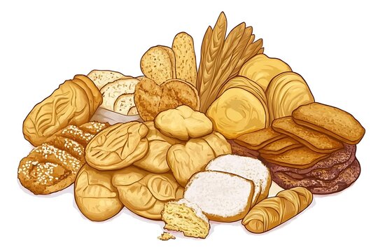 baked goods assortment, golden, various shapes clip art preview