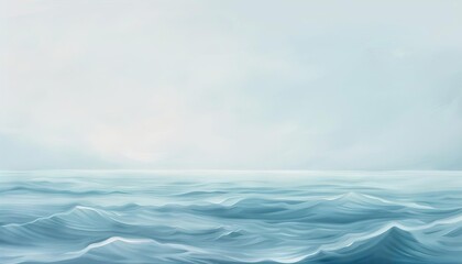 Fototapeta premium Coastal landscape with drizzle, seaside atmosphere, oil painting style, cool blues, isolated on white background
