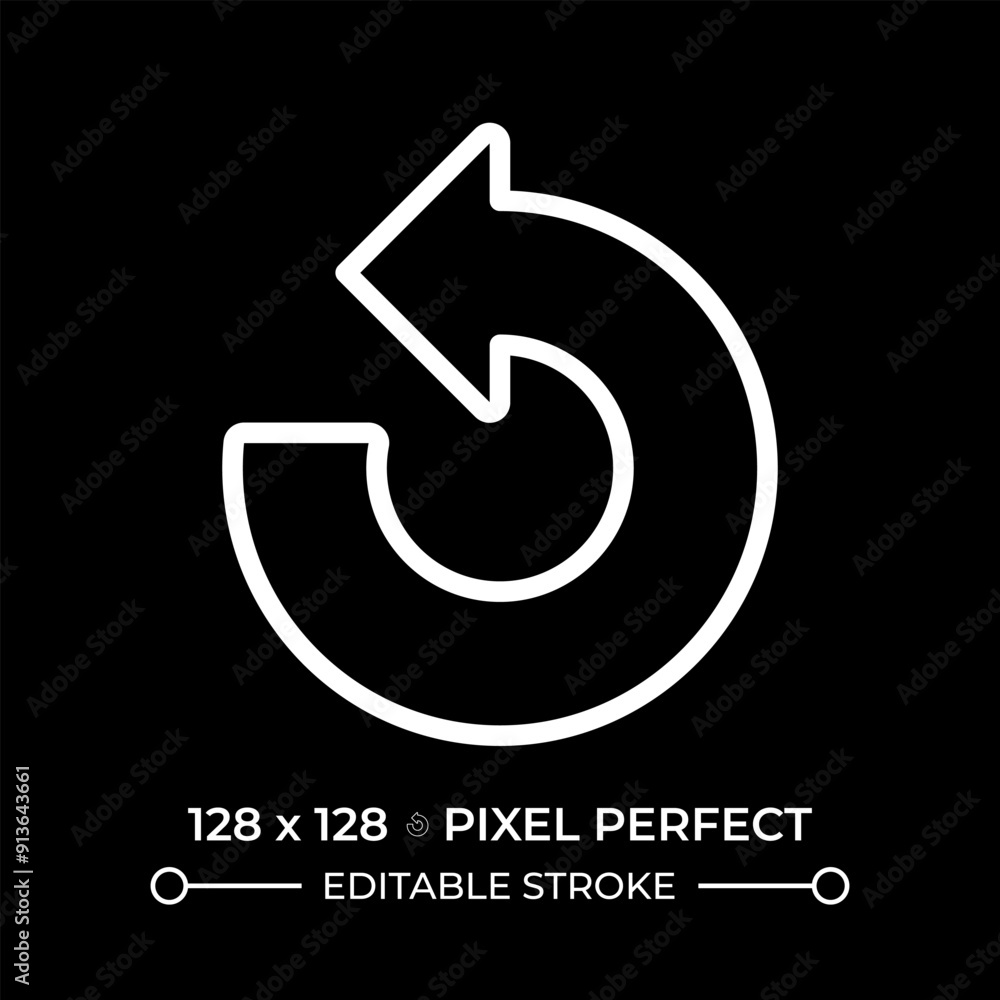 Poster counter clockwise arrow white linear icon for dark theme. representing reversal, undo actions or bac