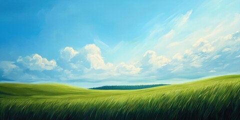 Obraz premium Green Field with Clouds