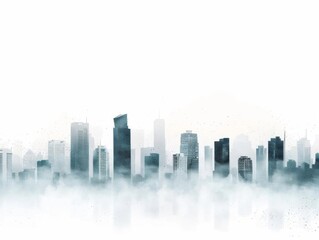 Fototapeta premium Drizzle over a cityscape, urban mood, digital illustration, grayscale, isolated on white background